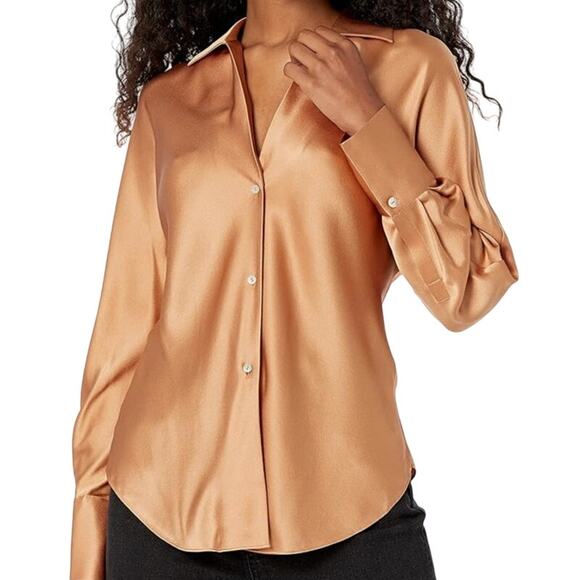 Vince Tops - Vince 100% Silk Button-Front Bias Long Sleeve Shirt in "Nectarine"/Bronze Size L